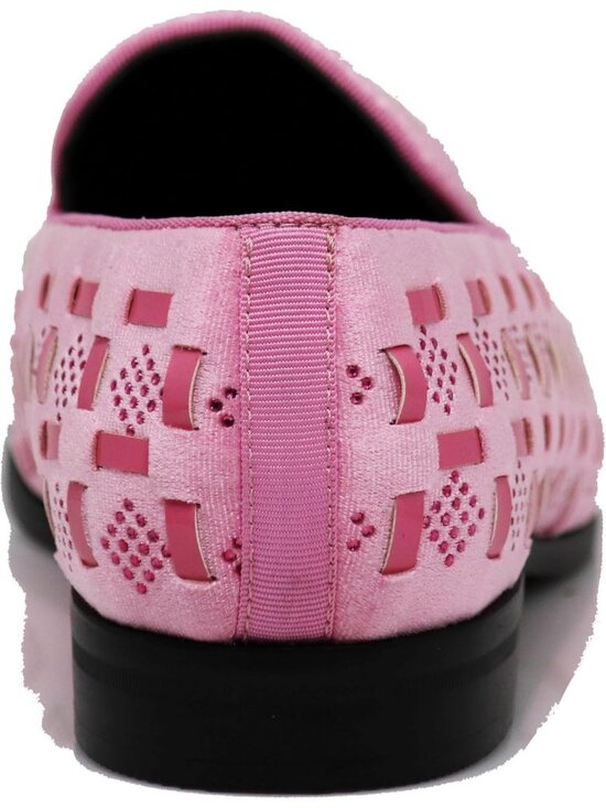 PARRAZO Men\'s Pink Glitter Rhinestone Loafers Metal Buckle Slip On Formal Shoes